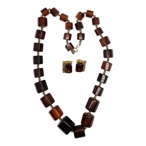 Bakelite Vintage Root Beer (Topaz) Necklace with Clip-on Earrings